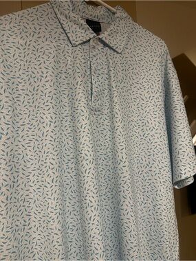 Dunning - NWOT - Men's Light Blue Printed Polo Shirt
